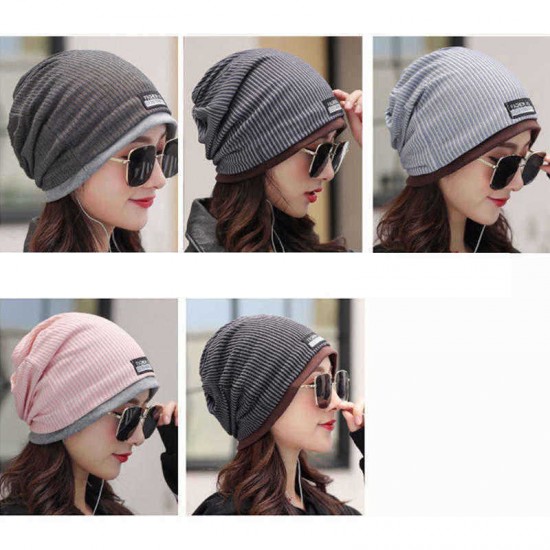 Men Women Cotton Double Layers Beanie Caps Fashion Stripe Brimless Hat