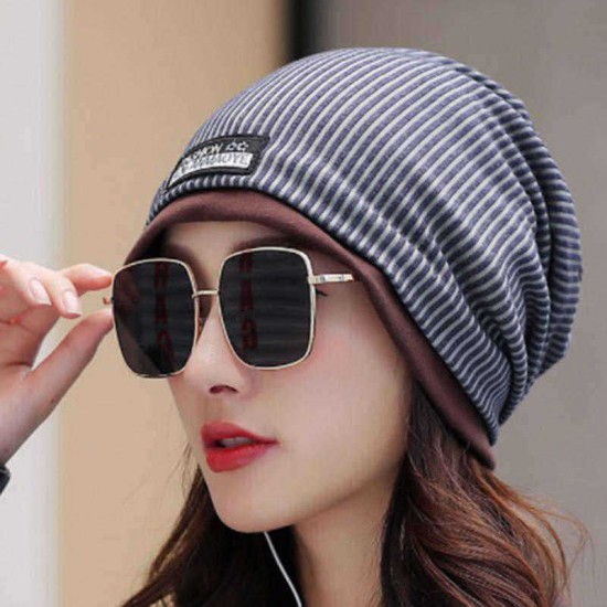 Men Women Cotton Double Layers Beanie Caps Fashion Stripe Brimless Hat