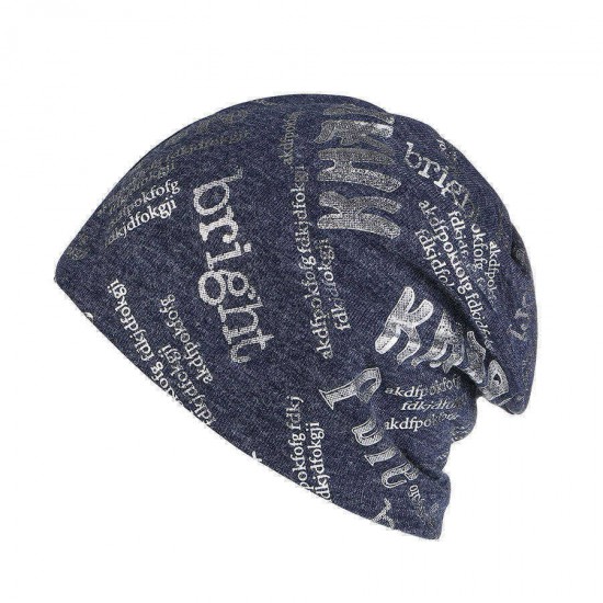 Men Women Cotton Double Layers Earmuffs Beanie Cap Outdoor Warm Letter Print Skullcap