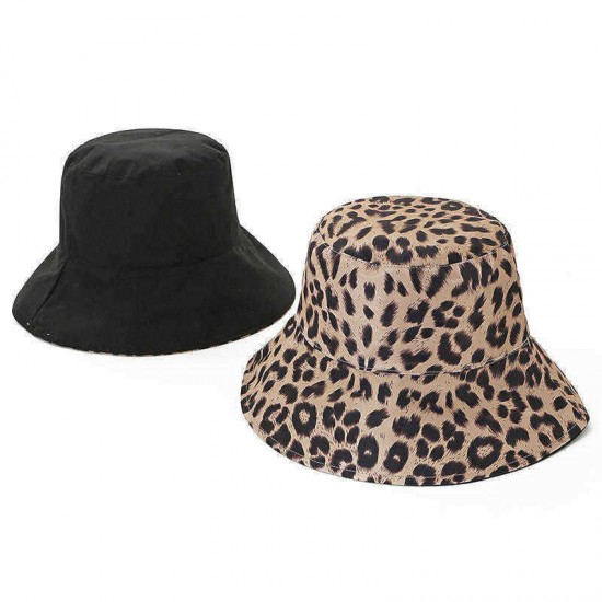 Men Women Cotton Leopard Double-Sided Wear Fisherman Hat Outdoor UV Resistence Bucket Cap