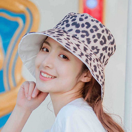 Men Women Cotton Leopard Double-Sided Wear Fisherman Hat Outdoor UV Resistence Bucket Cap