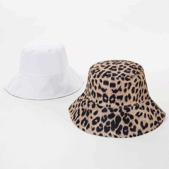 Men Women Cotton Leopard Double-Sided Wear Fisherman Hat Outdoor UV Resistence Bucket Cap