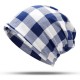 Men Women Cotton Plaid Slouchy Beanie Cap Scarf Outdoor Print Double Layers Turban Hat