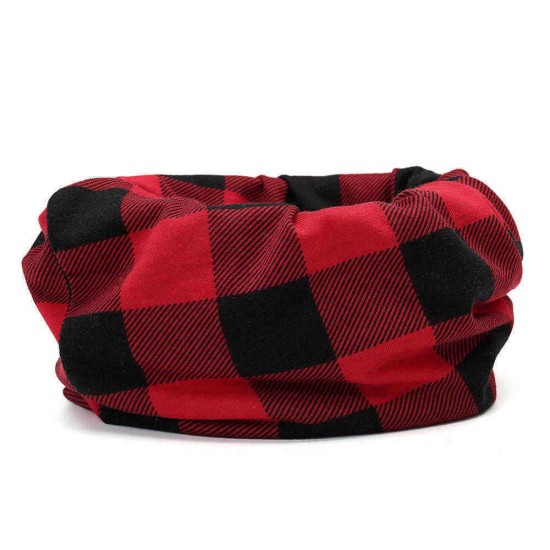 Men Women Cotton Plaid Slouchy Beanie Cap Scarf Outdoor Print Double Layers Turban Hat