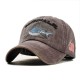 Men Women Denim Sunshade Hat Embroidered Letter Shark Washed Baseball Cap