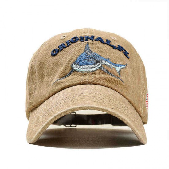 Men Women Denim Sunshade Hat Embroidered Letter Shark Washed Baseball Cap