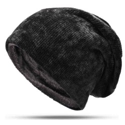 Men Women Double Layer Plus Velvet Hood Hat Chenille Warm Vertical Stripes Baggy Pile Cap Beanie