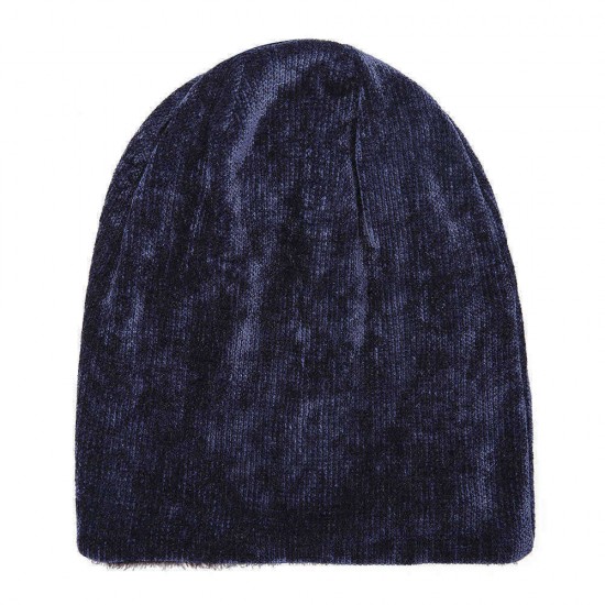 Men Women Double Layer Plus Velvet Hood Hat Chenille Warm Vertical Stripes Baggy Pile Cap Beanie