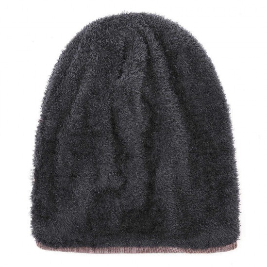 Men Women Double Layer Plus Velvet Hood Hat Chenille Warm Vertical Stripes Baggy Pile Cap Beanie