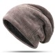 Men Women Double Layer Plus Velvet Hood Hat Chenille Warm Vertical Stripes Baggy Pile Cap Beanie