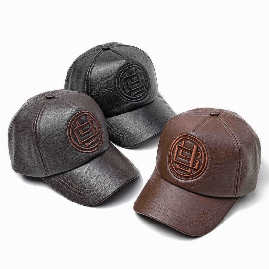 Men Women Earmuffs Artificial Leather Badge Baseball Cap Outdoor Adjustable Dad Peaked Hat