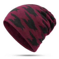 Men Women Fleece Liner Knitted Hat Leopard Pattern Knit Cap