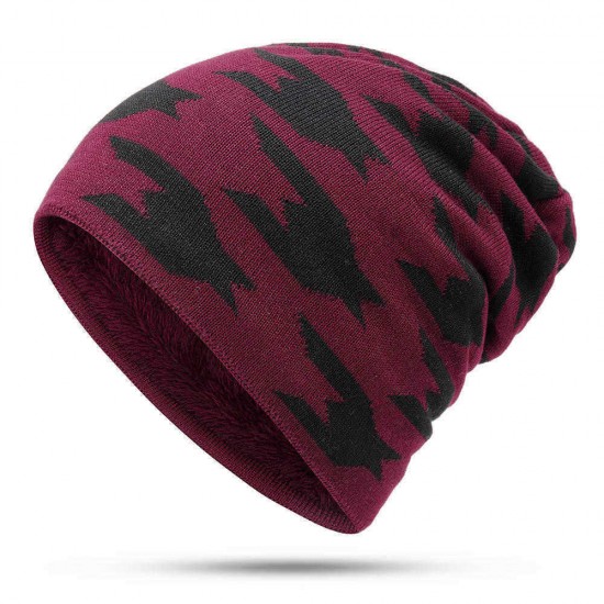 Men Women Fleece Liner Knitted Hat Leopard Pattern Knit Cap