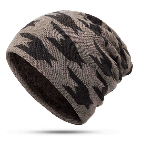 Men Women Fleece Liner Knitted Hat Leopard Pattern Knit Cap