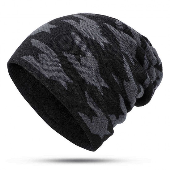 Men Women Fleece Liner Knitted Hat Leopard Pattern Knit Cap