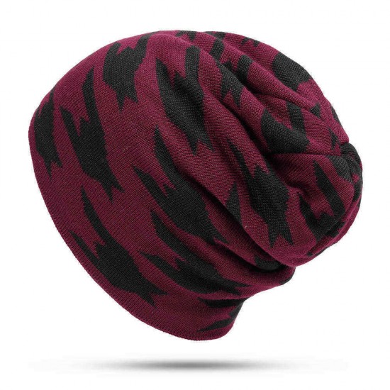 Men Women Fleece Liner Knitted Hat Leopard Pattern Knit Cap