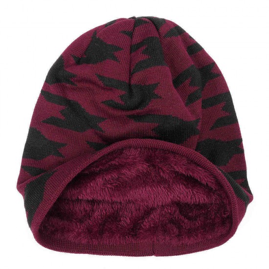 Men Women Fleece Liner Knitted Hat Leopard Pattern Knit Cap