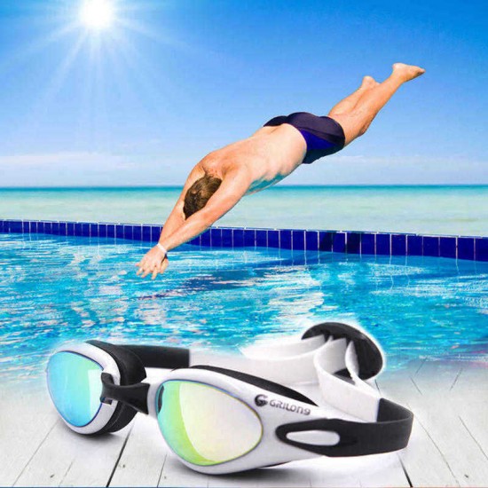 Men Women HD Waterproof Anti-fog Electroplating Swimming Goggles Silicone Anti-UV Glasses with Case