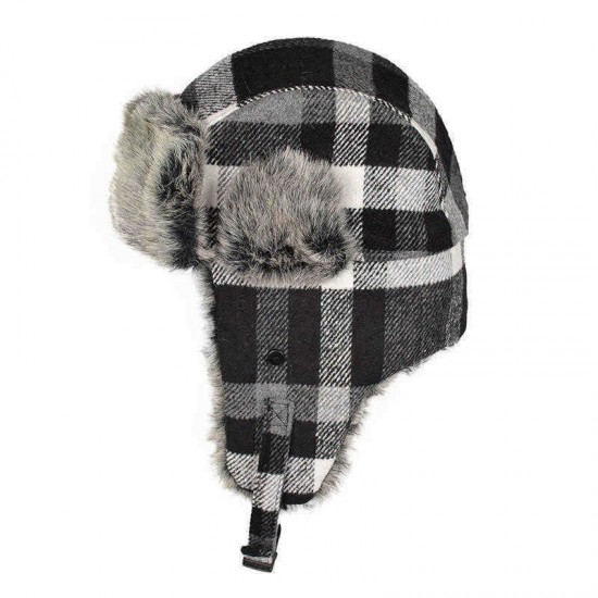 Men Women Jacquard Plaid Warm Trapper Hat Outdoor Sport Skiing Riding Ear Flaps Protective Fashion Cap