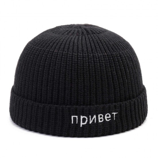 Men Women Letter Embroidery Knit French Brimless Hats Retro Flanging Sailor Cap