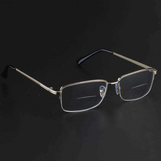 Men Women Metal Lightweight Bifocal Reading Glasses Half-Frame Round Computer Glasses