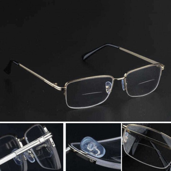 Men Women Metal Lightweight Bifocal Reading Glasses Half-Frame Round Computer Glasses