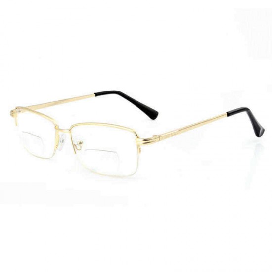 Men Women Metal Lightweight Bifocal Reading Glasses Half-Frame Round Computer Glasses