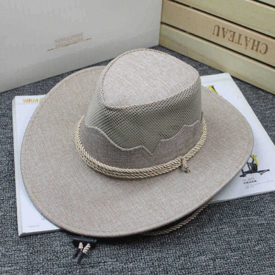 Men Women Outdoor Mesh Breathable Cowboy Hat Travel Sunshade Visor Hat