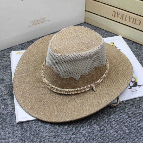 Men Women Outdoor Mesh Breathable Cowboy Hat Travel Sunshade Visor Hat