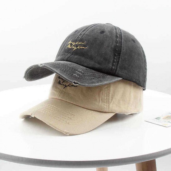 Men Women Outdoor Vintage Letter Embroidery Baseball Cap Washed Cotton Peaked Cap