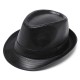 Men Women PU Leather Plain Weave Crimping Brim Casual Jazz Top Hat