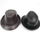 Men Women PU Leather Plain Weave Crimping Brim Casual Jazz Top Hat