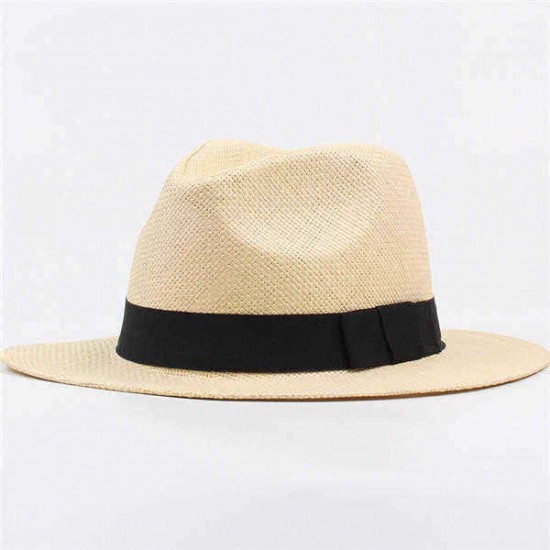 Men Women Panama Straw Hat Classic Western Beach Sun Wide Brim Bucket Caps