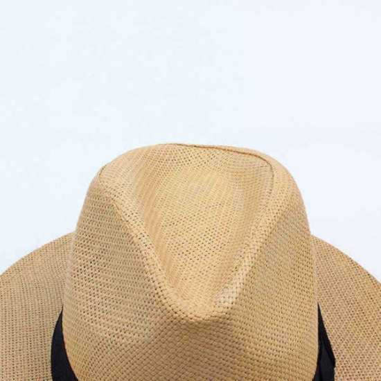 Men Women Panama Straw Hat Classic Western Beach Sun Wide Brim Bucket Caps