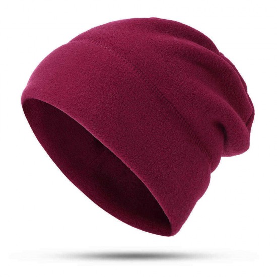 Men Women Polar Fleece Two-Piece Hat Scarf Set Outdoor Warm Vintage Plain Beanie Scarves