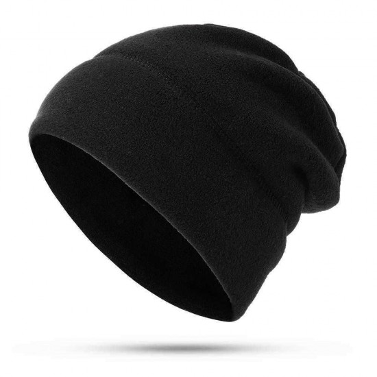 Men Women Polar Fleece Two-Piece Hat Scarf Set Outdoor Warm Vintage Plain Beanie Scarves