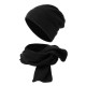 Men Women Polar Fleece Two-Piece Hat Scarf Set Outdoor Warm Vintage Plain Beanie Scarves