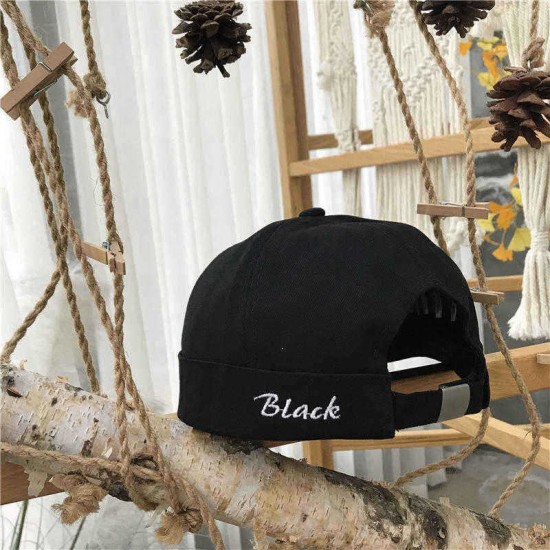 Men Women Retro Letter Embroidery Brimless Hats Breathable Cotton Sailor Cap