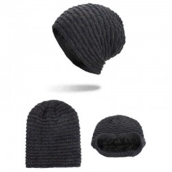 Men Women Special Stripe Plus Velvet Knitted Hat Outdoor Double Layers Slouch Beanie Caps