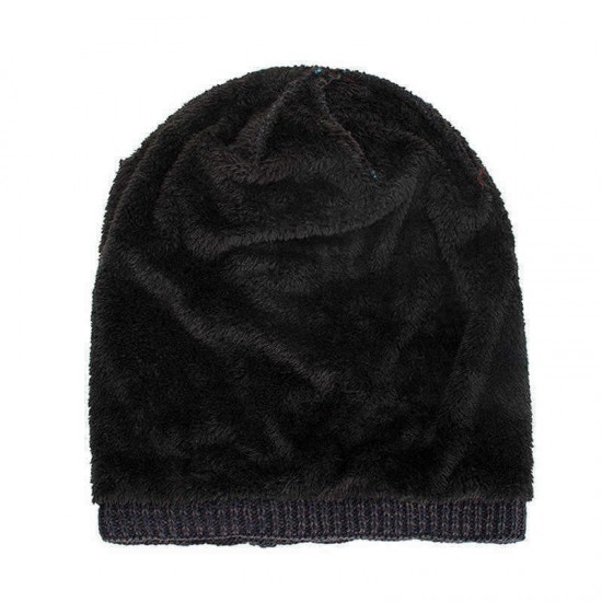 Men Women Special Stripe Plus Velvet Knitted Hat Outdoor Double Layers Slouch Beanie Caps