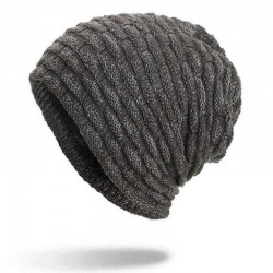 Men Women Special Stripe Plus Velvet Knitted Hat Outdoor Double Layers Slouch Beanie Caps