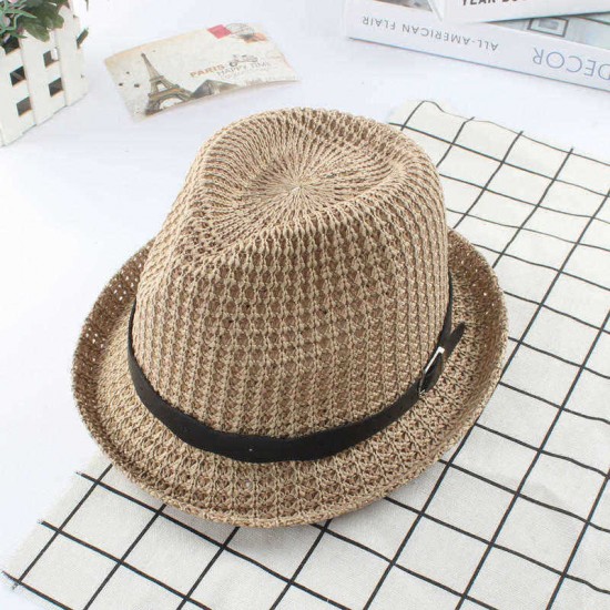 Men Women Straw Knited Sunscreen Jazz Hat Outdoor Casual Travel Breathable Hat