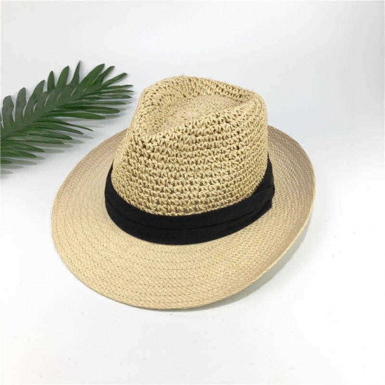 Men Women Straw Knited Sunscreen Jazz Hat Outdoor Casual Travel Visor Hat