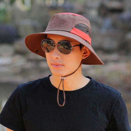 Men Women Summer Breathable Fisherman Cap Foldable Wide Brim Sunscreen Bucket Hat