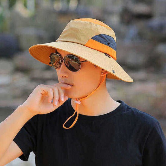 Men Women Summer Breathable Fisherman Cap Foldable Wide Brim Sunscreen Bucket Hat