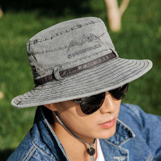 Men Women Summer Outdoor Embroidery Cotton Fishing Hat Sunshade Adjustable Visor Hat