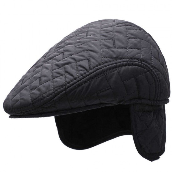 Men Women Thickened Windproof Peaked Cap Embroidery Earmuffs Cotton Beret Hat