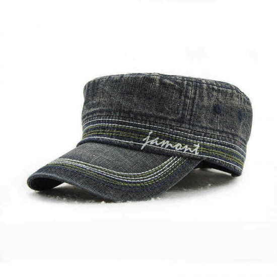 Men Women Vintage Cadet Solid Cotton Embroidery Plain Flat Peaked Caps Military Hat