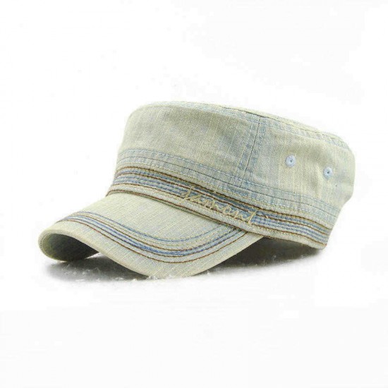 Men Women Vintage Cadet Solid Cotton Embroidery Plain Flat Peaked Caps Military Hat