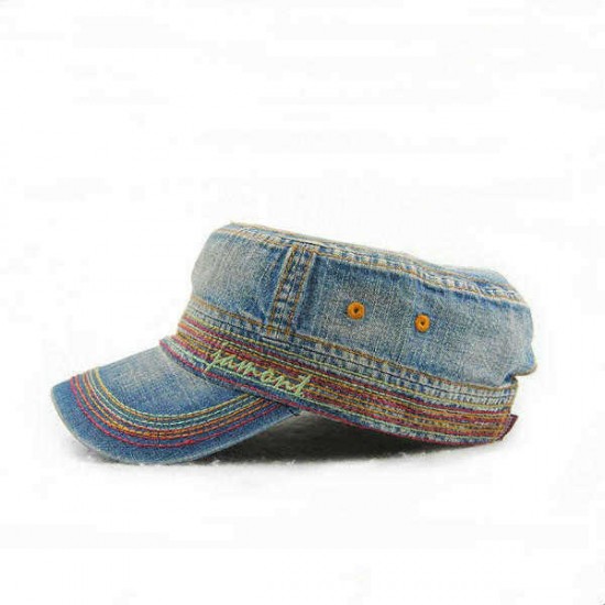 Men Women Vintage Cadet Solid Cotton Embroidery Plain Flat Peaked Caps Military Hat